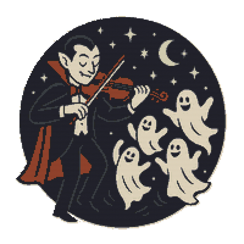 Vampire Plays Violin On Halloween Cross Stitch Pattern PDF Instant Download 0