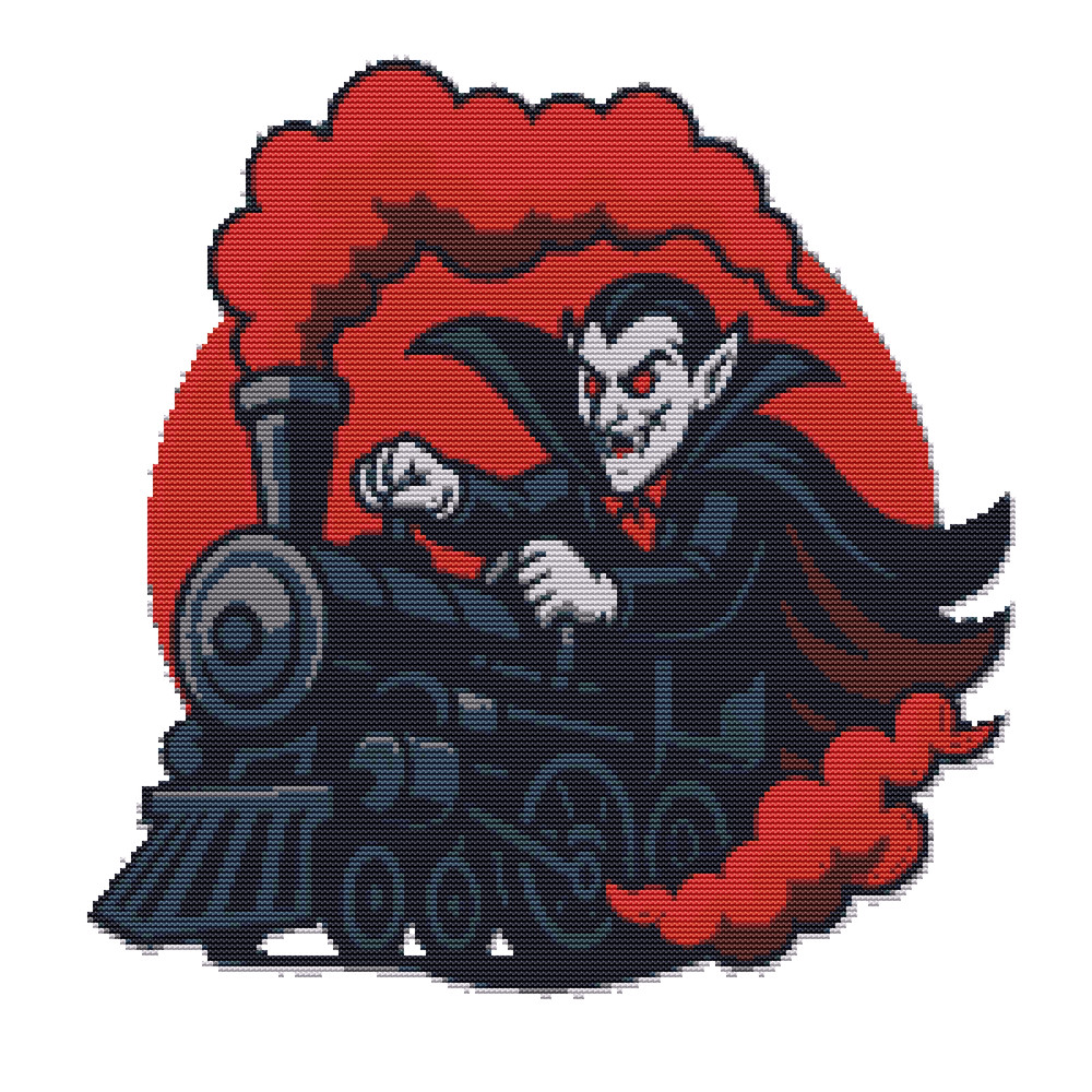 Vampire Rides Train On Halloween  Cross Stitch Pattern PDF  Instant Download 0