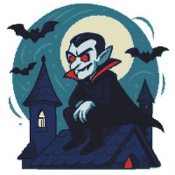 vampire sits on rooftop on halloween - cross stitch pattern pdf - instant download