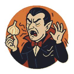 vampire sniffs garlic on halloween - cross stitch pattern pdf - instant download