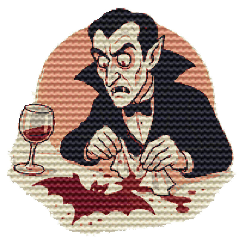 Vampire Spills Blood On Halloween  Cross Stitch Pattern PDF  Instant Download 0