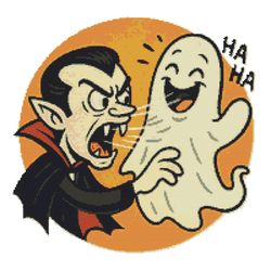 vampire tickles ghost on halloween - cross stitch pattern pdf - instant download