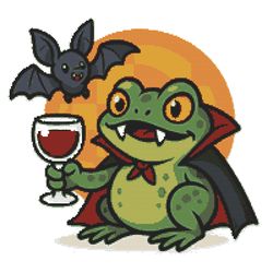 vampire toad with a little cape for halloween - cross stitch pattern pdf - instant download
