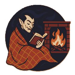 vampire with a book for halloween - cross stitch pattern pdf - instant download