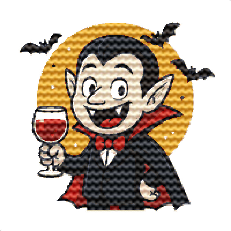Vampire With A Glass For Halloween  Cross Stitch Pattern PDF  Instant Download 0