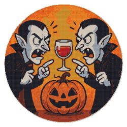 vampires argue on halloween - cross stitch pattern pdf - instant download