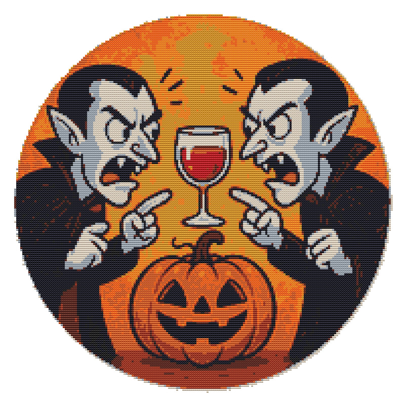 Vampires Argue On Halloween Cross Stitch Pattern PDF Instant Download 0