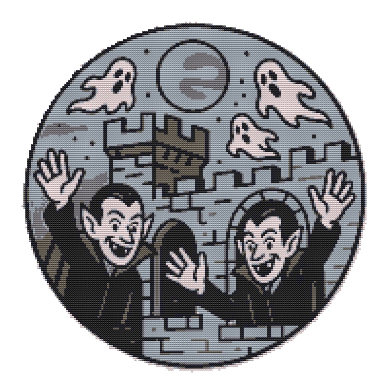 Vampires In The Tower On Halloween Cross Stitch Pattern PDF Instant Download 0