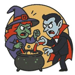 witch and vampire brew a potion for halloween - cross stitch pattern pdf - instant download