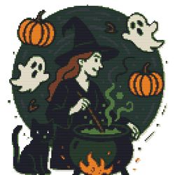 witch brews a potion for halloween - cross stitch pattern pdf - instant download