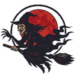 witch on a broom - halloween - cross stitch pattern pdf - instant download