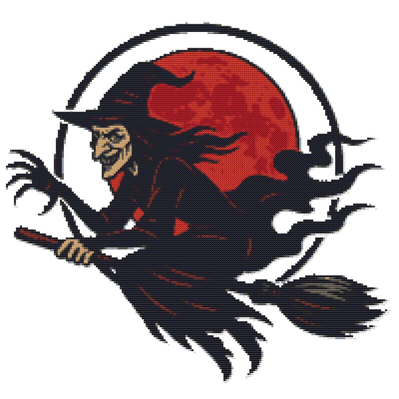 Witch On A Broom  Halloween  Cross Stitch Pattern PDF  Instant Download 0