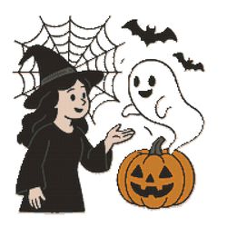 witch talks to ghost on halloween - cross stitch pattern pdf - instant download