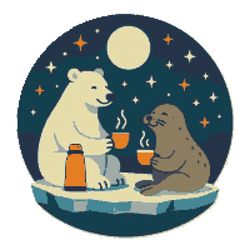tea drinking in winter on an ice floe - cross stitch pattern pdf - instant download
