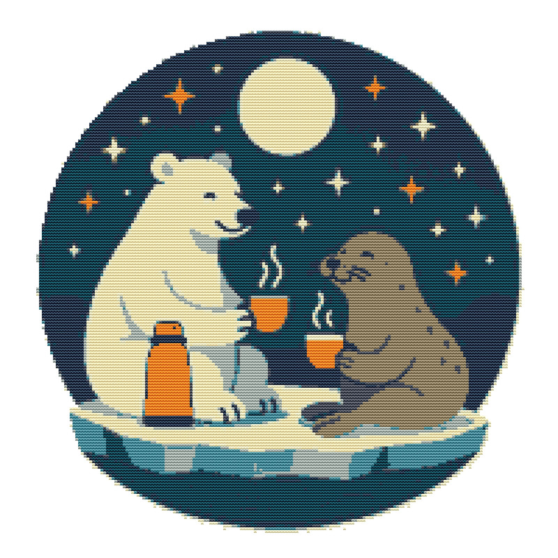 Tea Drinking In Winter On An Ice Floe Cross Stitch Pattern PDF Instant Download 0