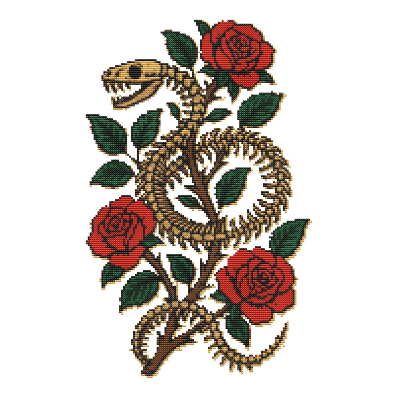The Snakes Skeleton Is Wrapped Around The Roses Cross Stitch Pattern PDF Instant Download 0