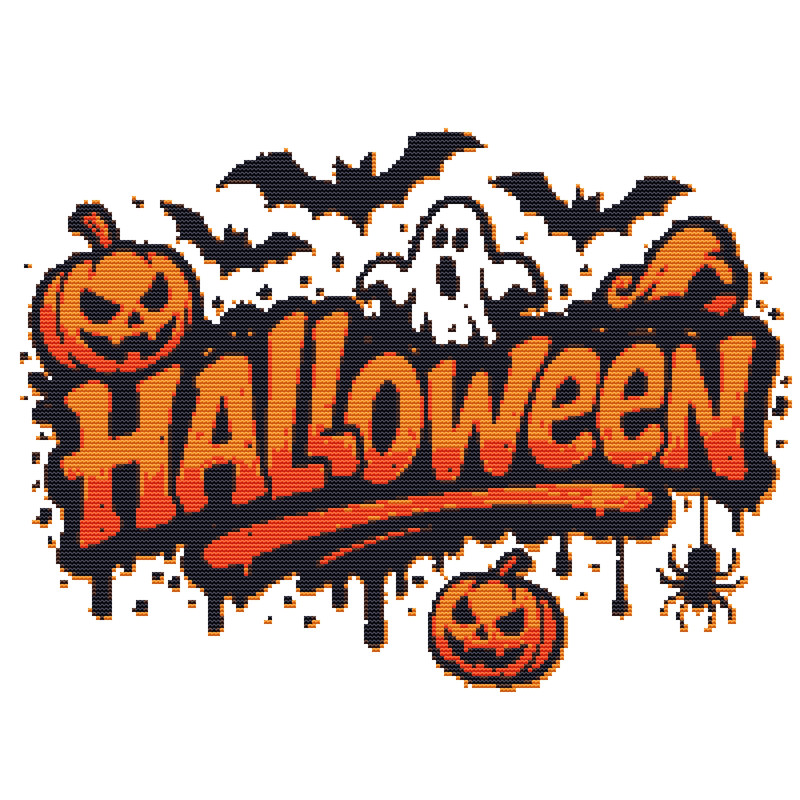 Halloween Sign With Pumpkins And Ghosts  Cross Stitch Pattern PDF  Instant Download 0