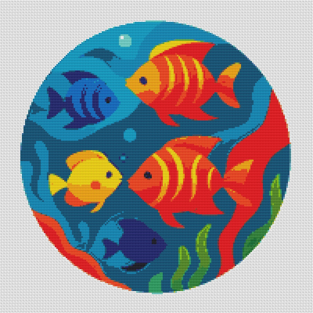 Blue Sea With Fishes Cross Stitch Pattern PDF Instant Download 0