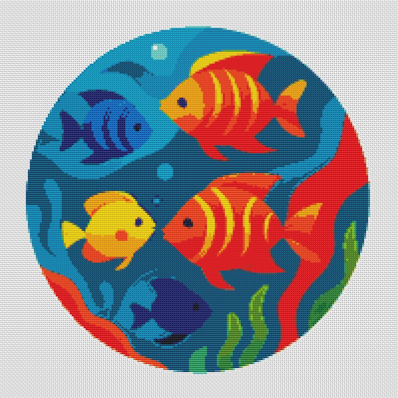 Blue Sea With Fishes Cross Stitch Pattern PDF Instant Download 0