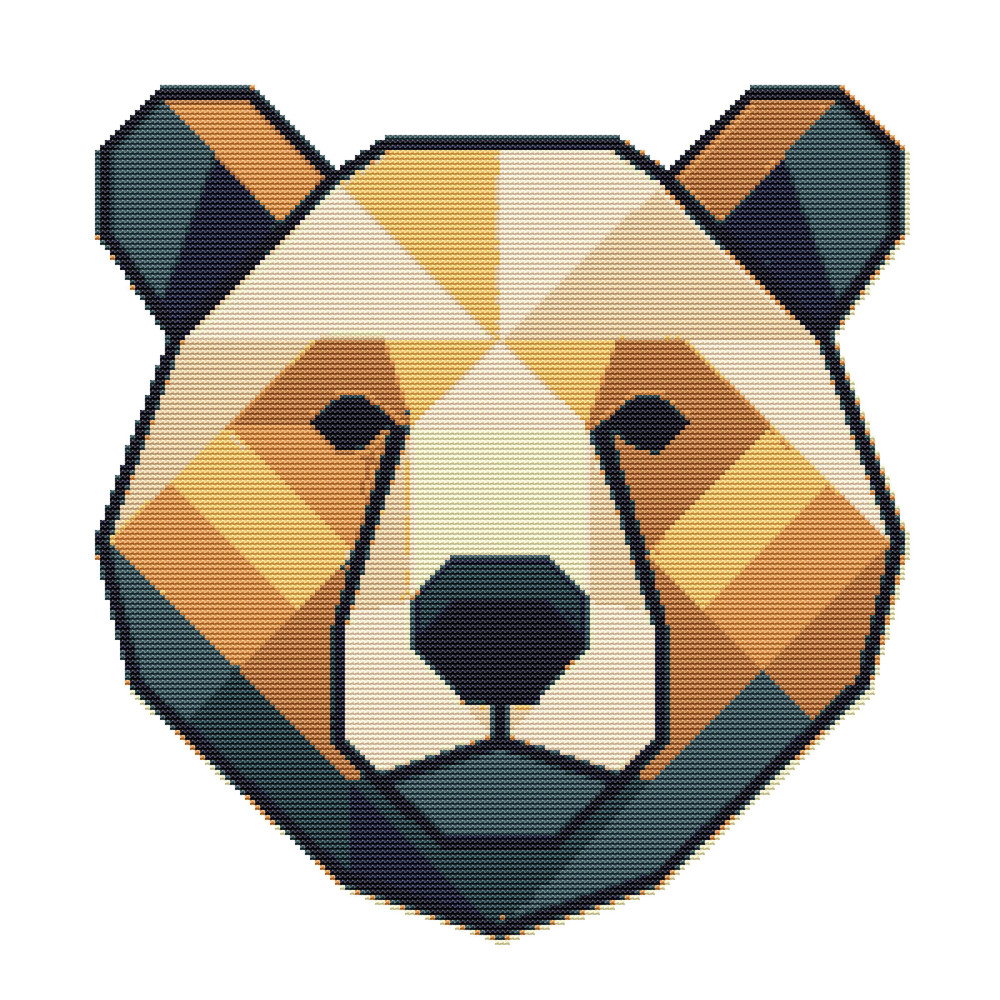 Colorful Bear Face In The Form Of Geometric Shapes Cross Stitch Pattern PDF Instant Download 0