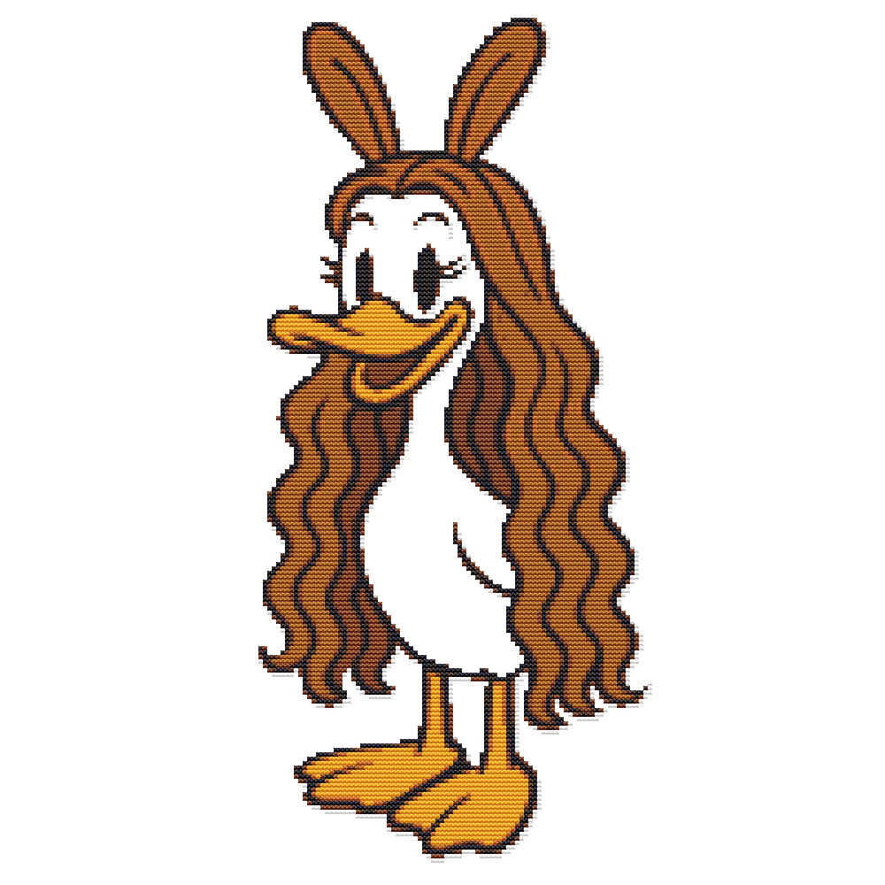 Fashionable Duck With Beautiful Curly Hair Cross Stitch Pattern PDF Instant Download 0