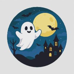 ghost flies at night - halloween - cross stitch pattern pdf - instant download