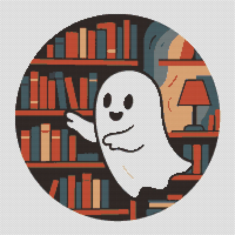 Ghost In The Library  Cross Stitch Pattern PDF  Instant Download 0