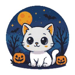 little kitten at night on halloween - cross stitch pattern pdf - instant download