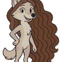 a she-wolf with beautiful curly hair - cross stitch pattern pdf - instant download