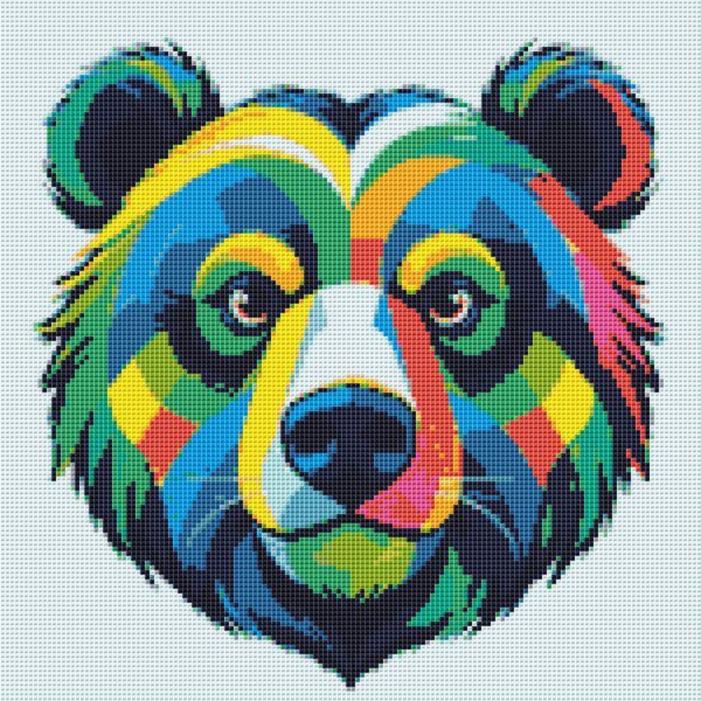 Bear Face On Blue Background Cross Stitch Pattern PDF  Instant Download 0