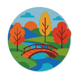 bright colorful nature with trees and bridge - cross stitch pattern pdf - instant download