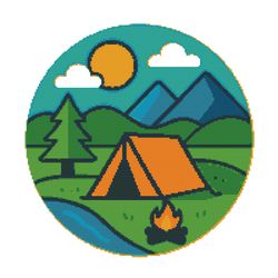camping tent in green forest - cross stitch pattern pdf - instant download