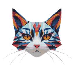 cat face with geometric pattern - cross stitch pattern pdf - instant download