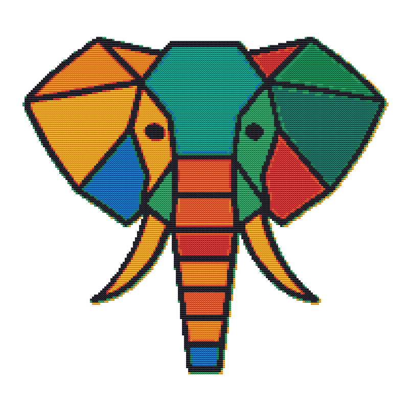 Colorful Elephant Face In Geometric Shapes Cross Stitch Pattern PDF Instant Download 0