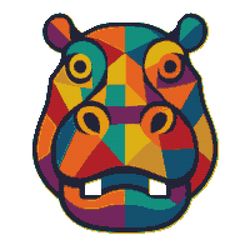 colorful hippopotamus face in geometric shapes - cross stitch pattern pdf - instant download