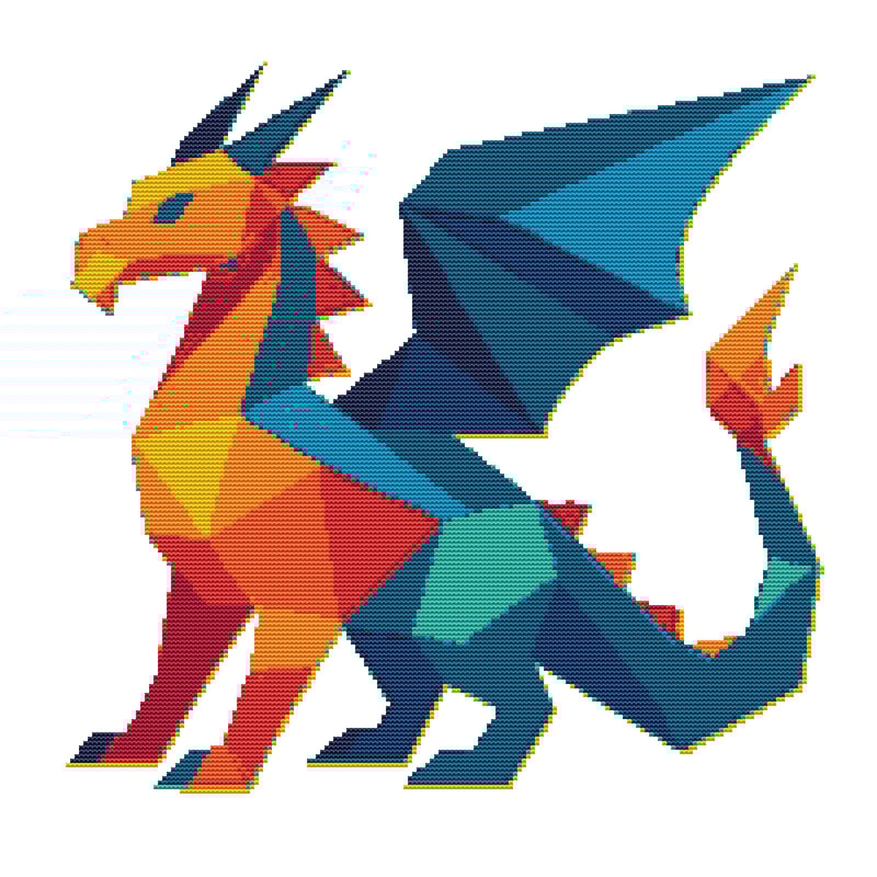 Dragon Made Of Colored Geometric Shapes Cross Stitch Pattern PDF Instant Download 0
