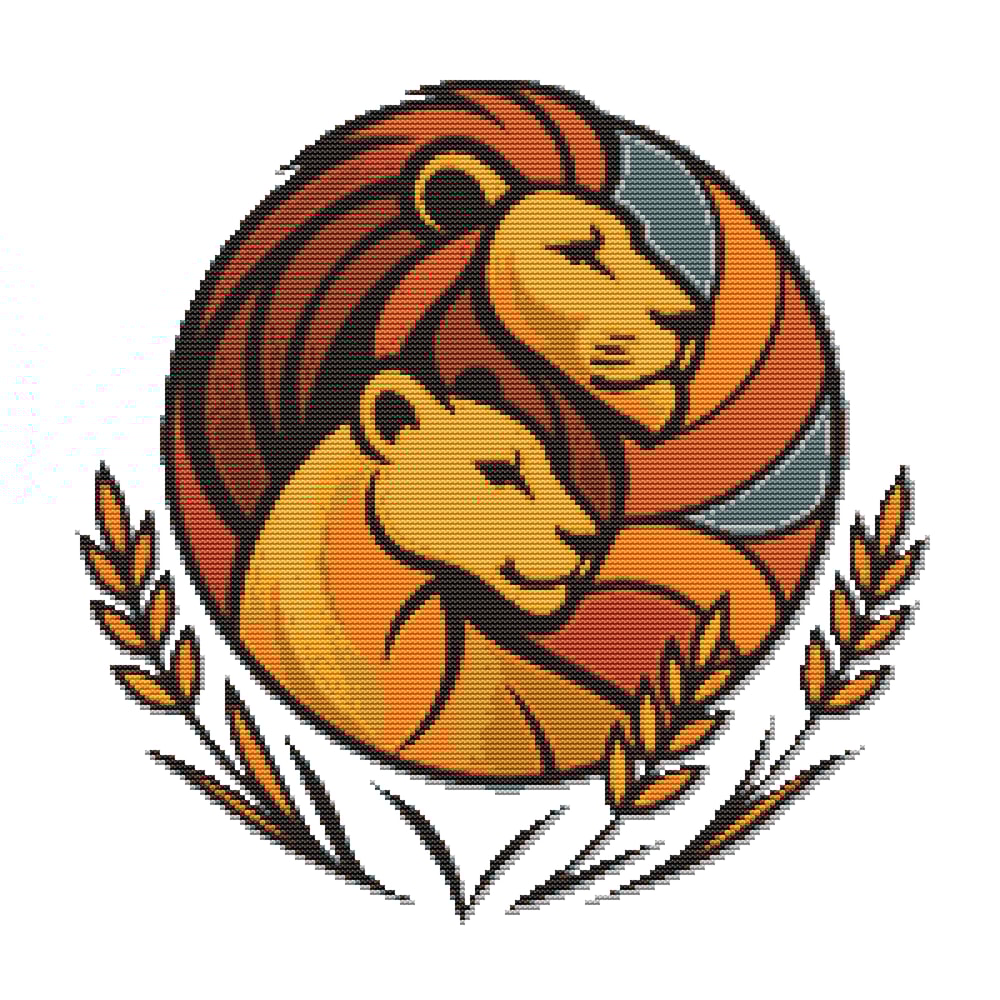Family Of Lion And Lioness Cross Stitch Pattern PDF Instant Download 0