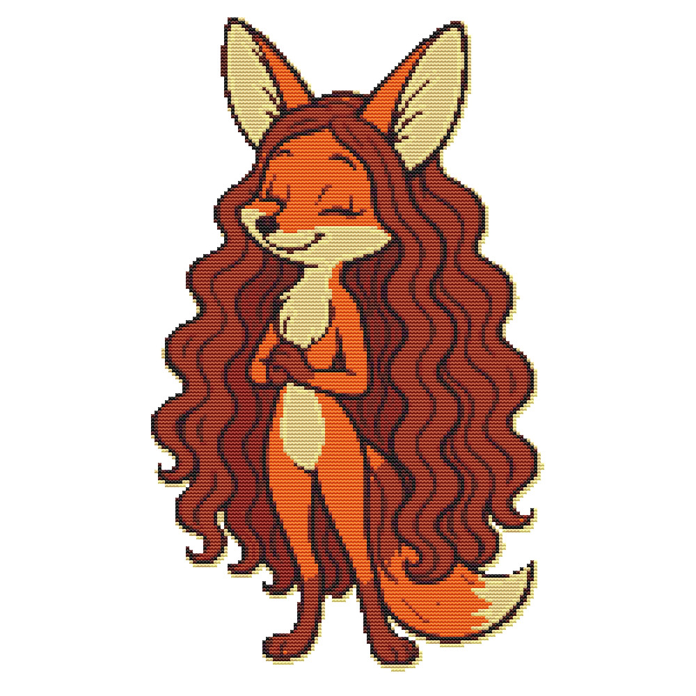 Fashionable Fox With Beautiful Curly Hair Cross Stitch Pattern PDF Instant Download 0