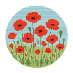 field with poppies - cross stitch pattern pdf - instant download