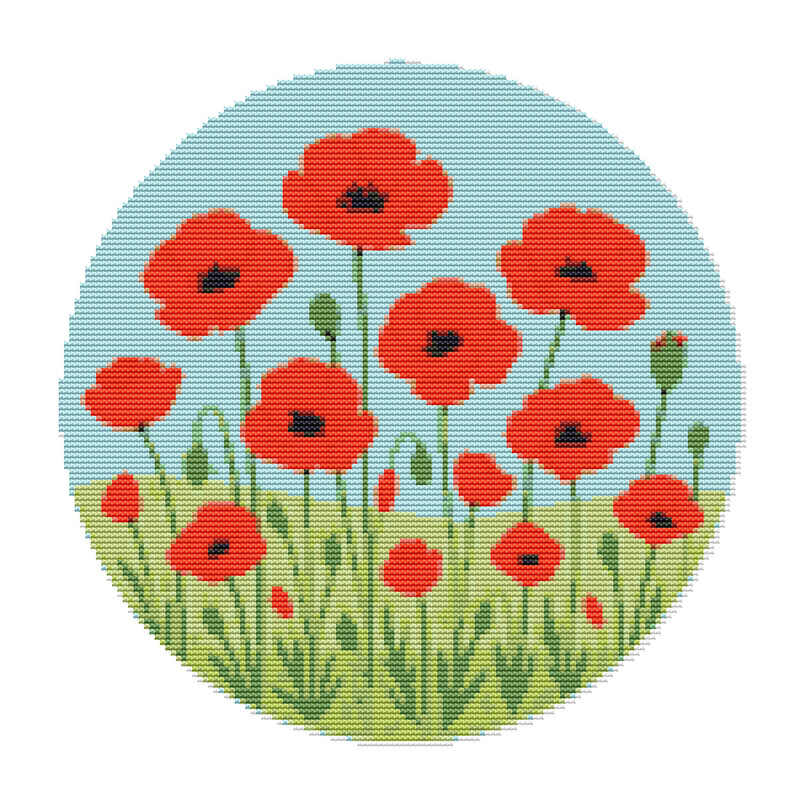 Field With Poppies Cross Stitch Pattern PDF Instant Download 0
