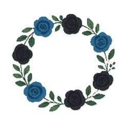 frame of blue and black roses - cross stitch pattern pdf - instant download