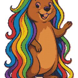 gopher with beautiful colored hair - cross stitch pattern pdf - instant download