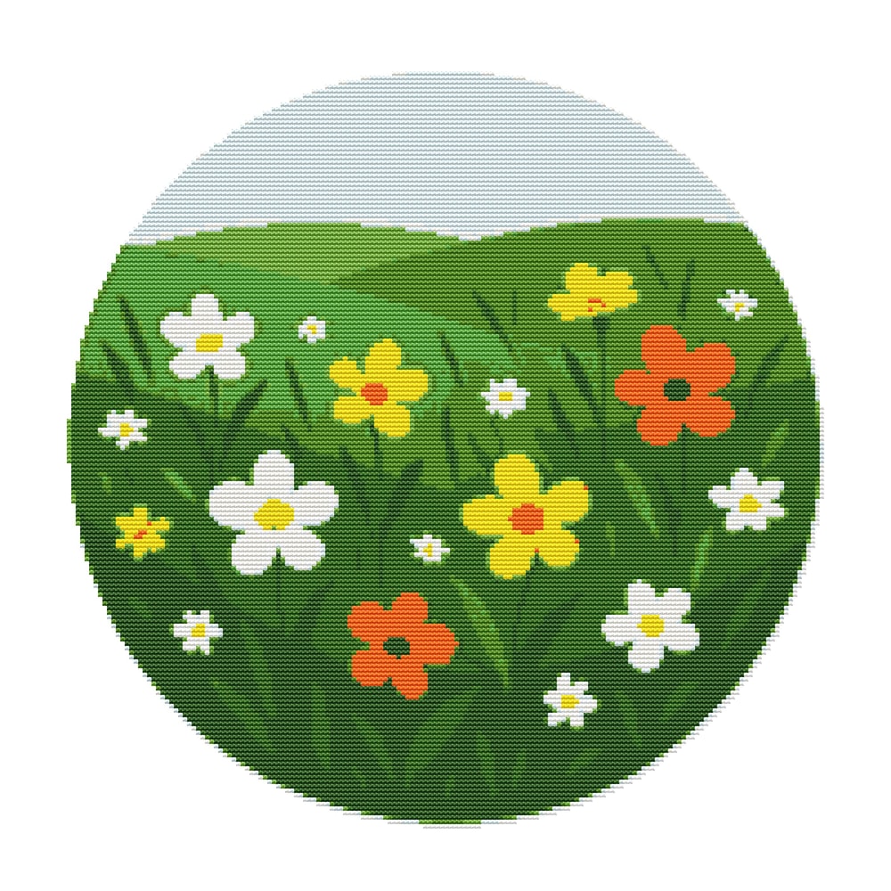 Green Meadow With Colorful Flowers Cross Stitch Pattern PDF Instant Download 0