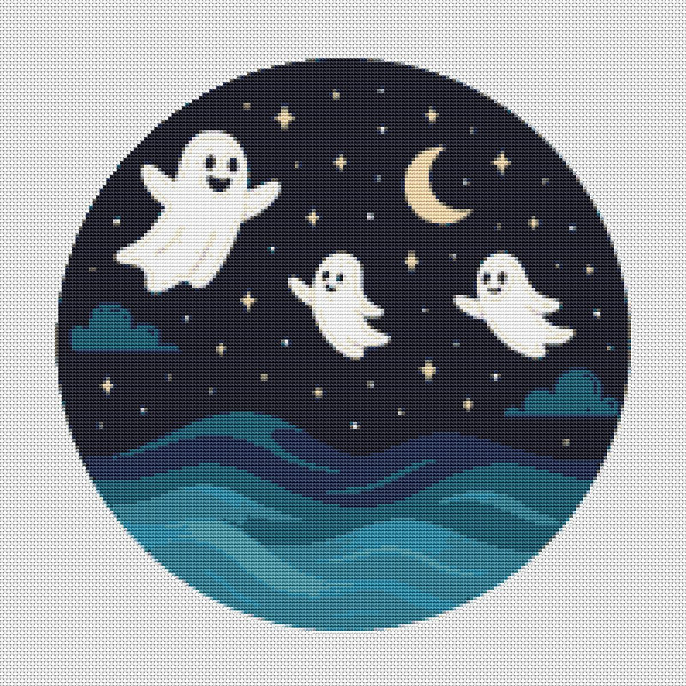 Halloween  Night And Ocean  Cross Stitch Pattern PDF  Instant Download 0