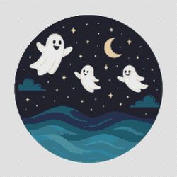 halloween - night and ocean - cross stitch pattern pdf - instant download