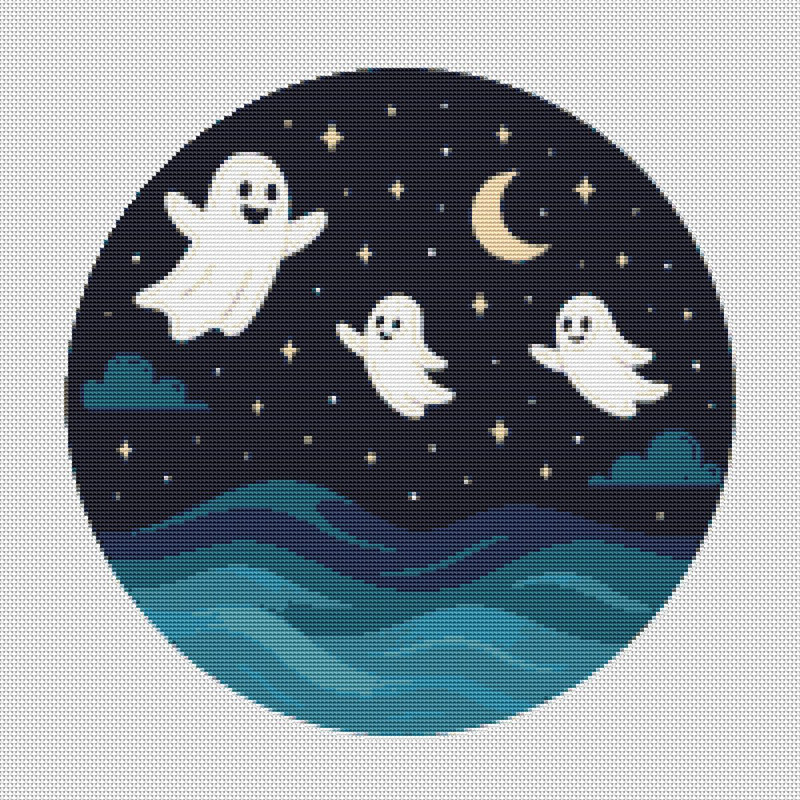 Halloween  Night And Ocean  Cross Stitch Pattern PDF  Instant Download 0