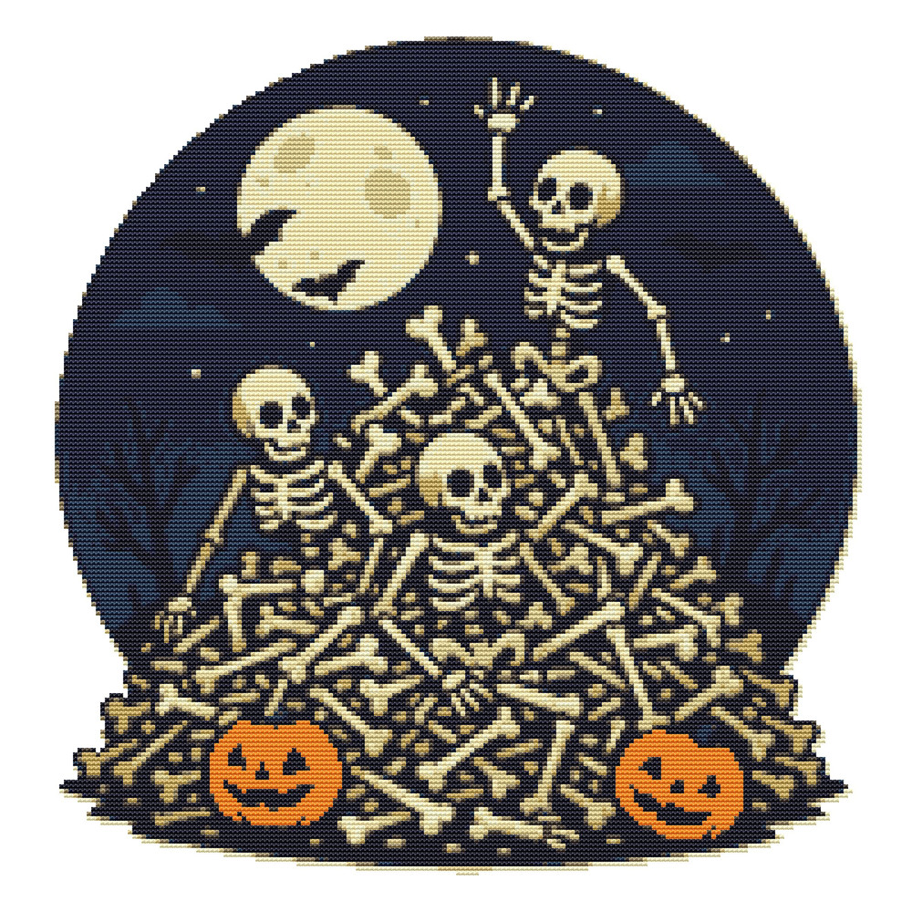 Halloween Night With Skeletons And Bones  Cross Stitch Pattern PDF  Instant Download 0
