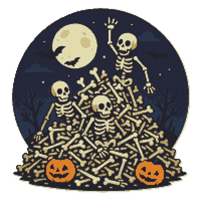 Halloween Night With Skeletons And Bones  Cross Stitch Pattern PDF  Instant Download 0