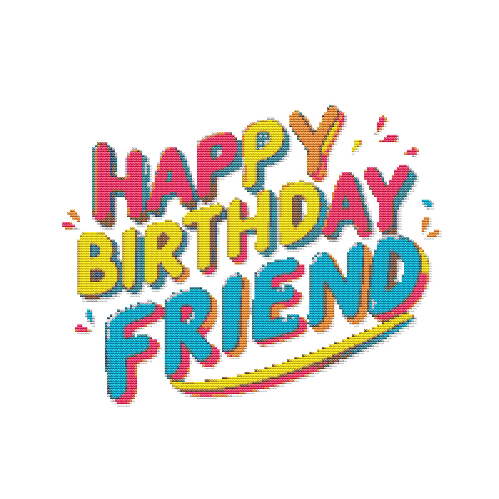 Happy Birthday Friend Colored Text Cross Stitch Pattern PDF Instant Download 0