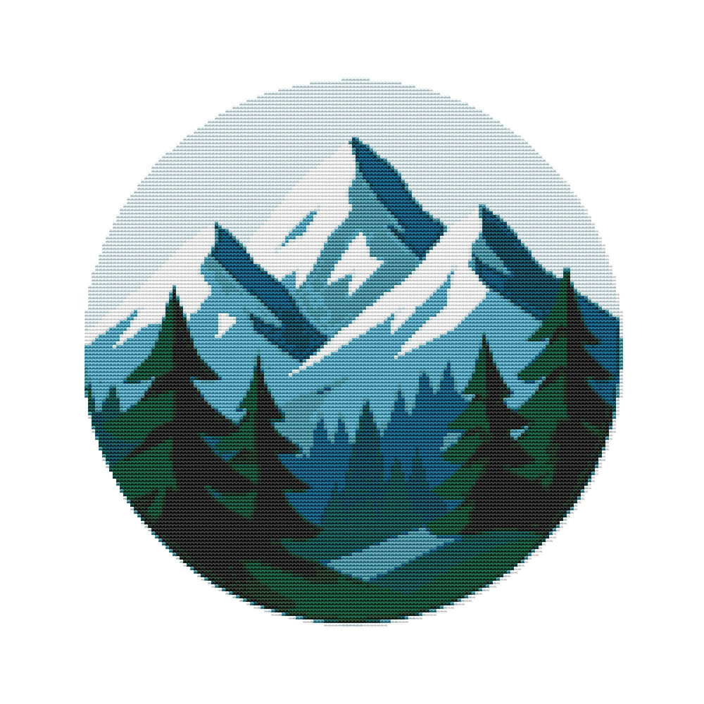 Landscape With Fir Trees And Mountains Cross Stitch Pattern PDF Instant Download 0
